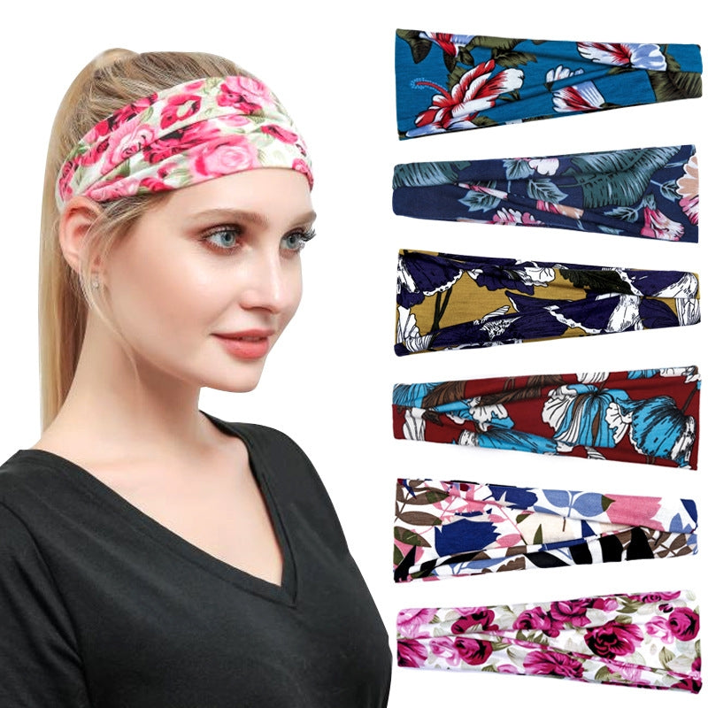 Fashion Elastic Printed Headband for Women - Wide Vintage Yoga Sports Hair Accessory