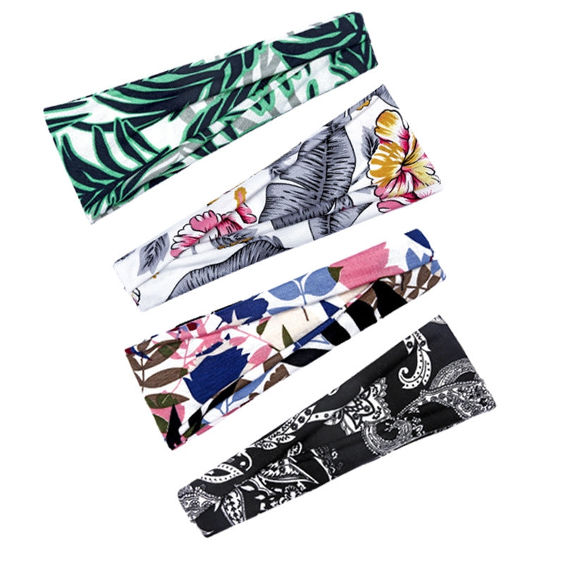 Fashion Elastic Printed Headband for Women - Wide Vintage Yoga Sports Hair Accessory