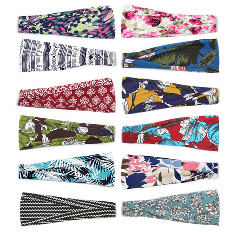 Fashion Elastic Printed Headband for Women - Wide Vintage Yoga Sports Hair Accessory