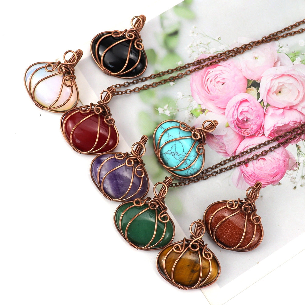 Fashion Handmade Natural Stone Pumpkin Pendant Necklace