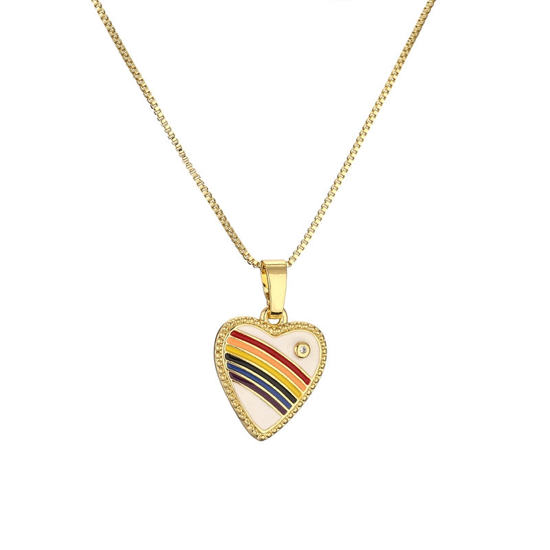 Rainbow Heart & Star Zircon Pendant Necklace - Copper Enamel Choker