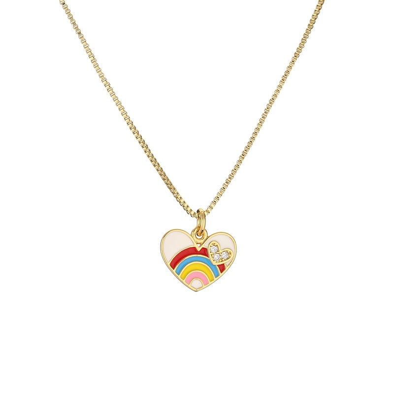 Rainbow Heart & Star Zircon Pendant Necklace - Copper Enamel Choker