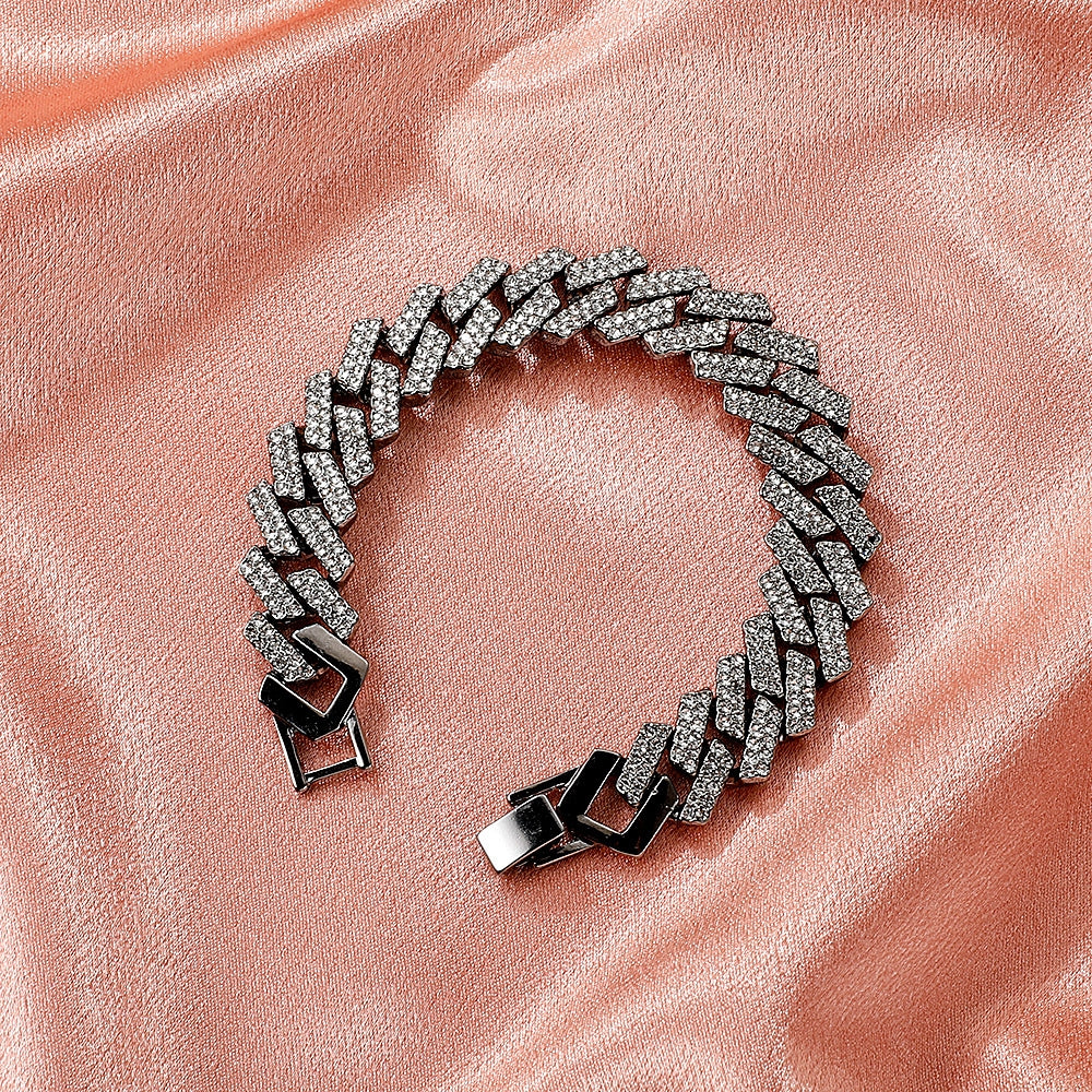 Retro Hip Hop Diamond-Studded Cuban Alloy Bracelet for Men and Women