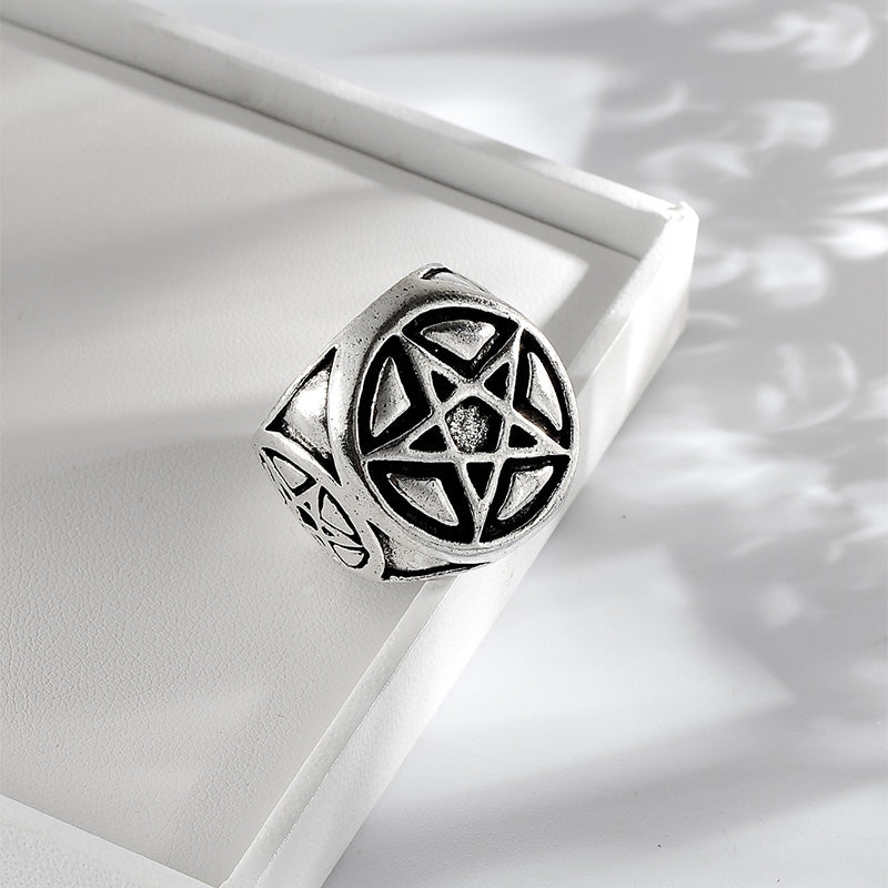 Vintage Pentagram Star Embossed Alloy Ring