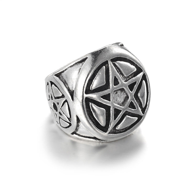 Vintage Pentagram Star Embossed Alloy Ring