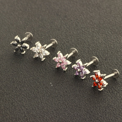 Fashion Zircon Rhombus and Flower Stainless Steel Lip and Ear Studs