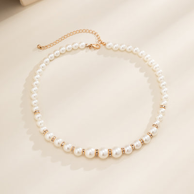 Elegant Geometric Pearl Rhinestone Choker Necklace