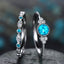 Fashion Round Alloy Rhinestone & Green Gemstone Women's Rings Set - 2 Pieces