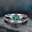 Fashion Round Alloy Rhinestone & Green Gemstone Women's Rings Set - 2 Pieces