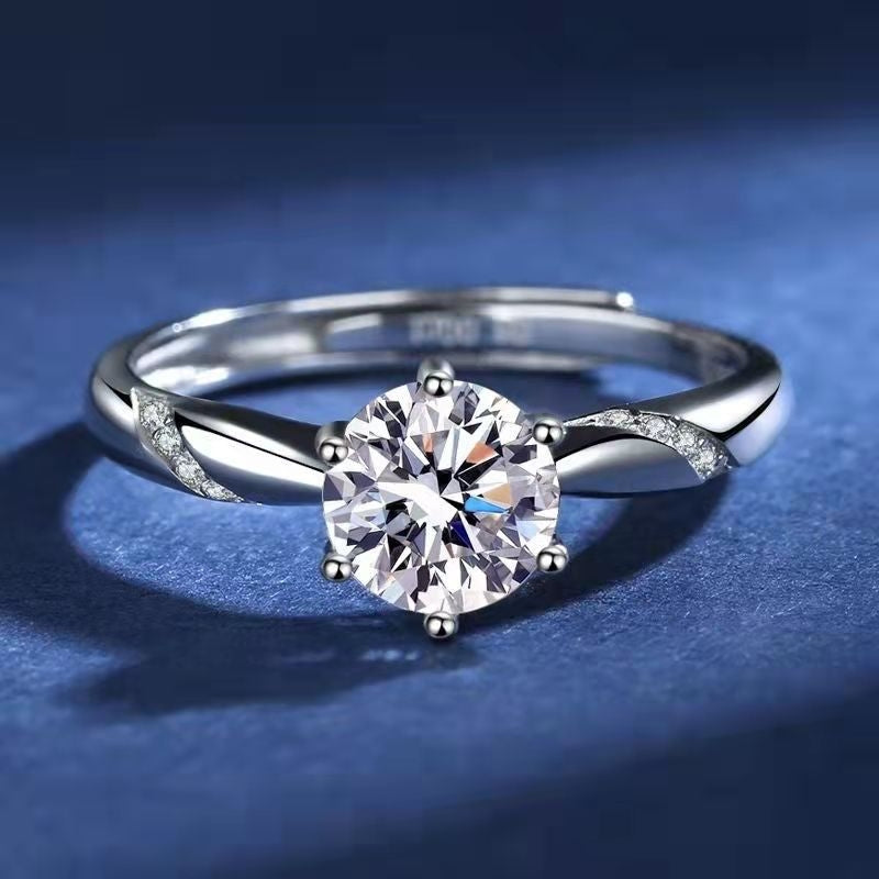 Fashion Adjustable Moissanite and Artificial Diamond Ring in Sterling Silver