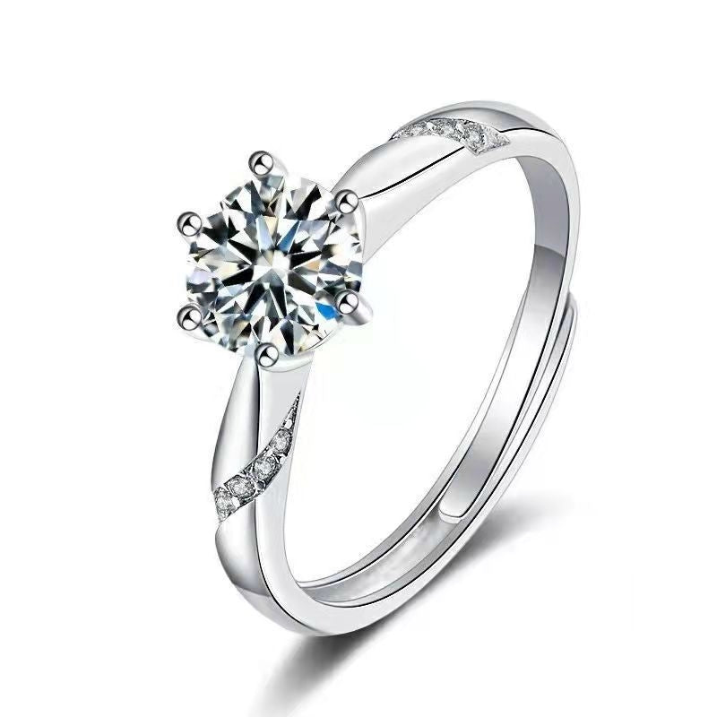 Fashion Adjustable Moissanite and Artificial Diamond Ring in Sterling Silver