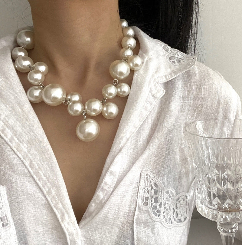 Fashion Round Imitation Pearl Beaded Pendant Necklace for Women