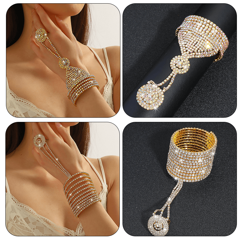 Elegant Multi-Layer Rhinestone Gold Finger Bracelet for Women