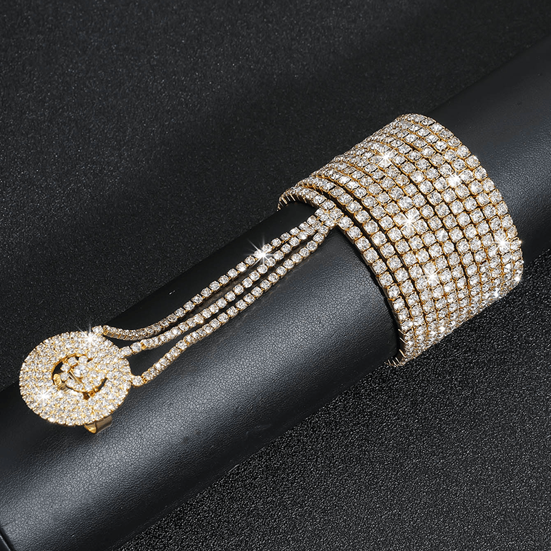 Elegant Multi-Layer Rhinestone Gold Finger Bracelet for Women