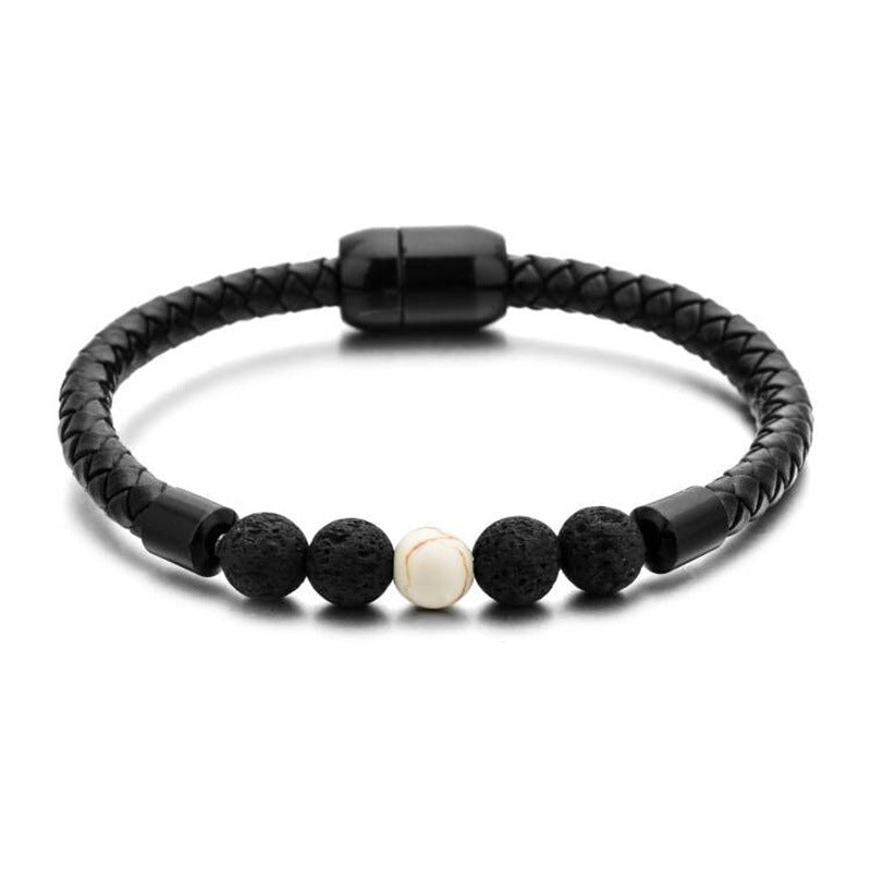 Fashion Multicolor Natural Stone Leather Bracelet with Stainless Steel Magnetic Clasp