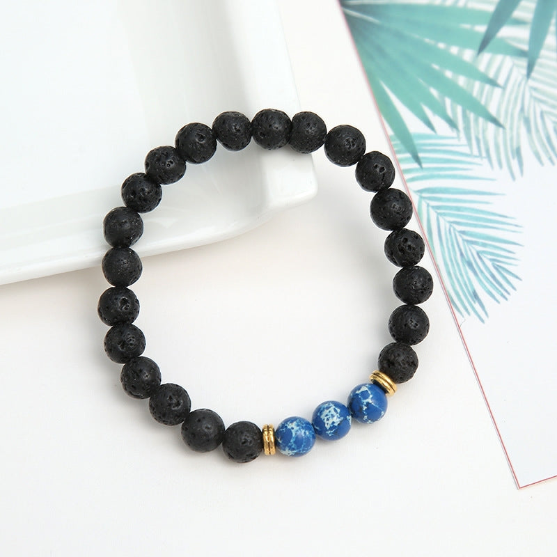 Fashion Lava Stone Emperor Bead Elastic Bracelet