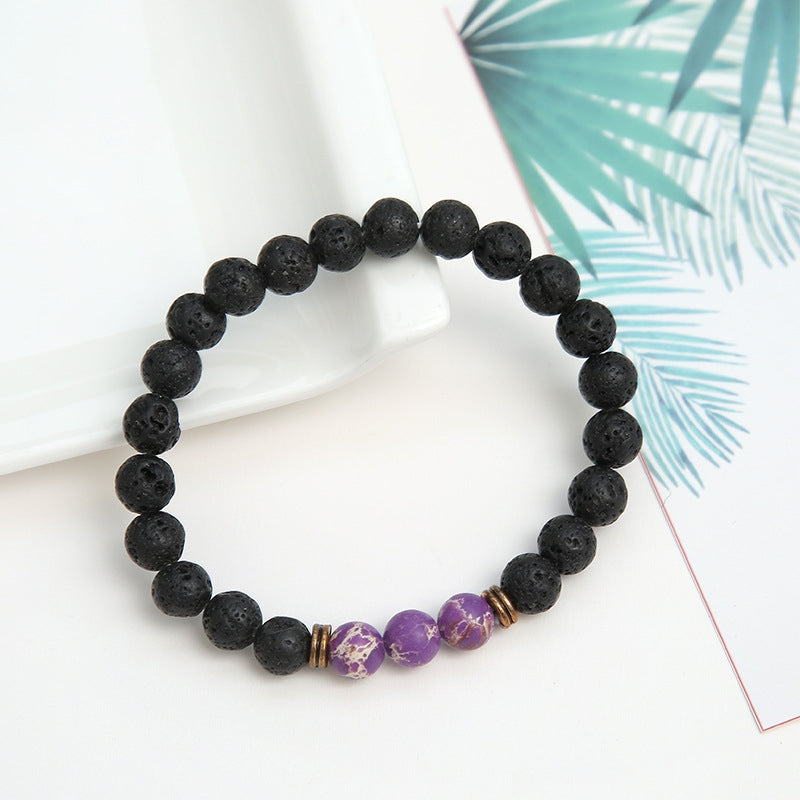 Fashion Lava Stone Emperor Bead Elastic Bracelet