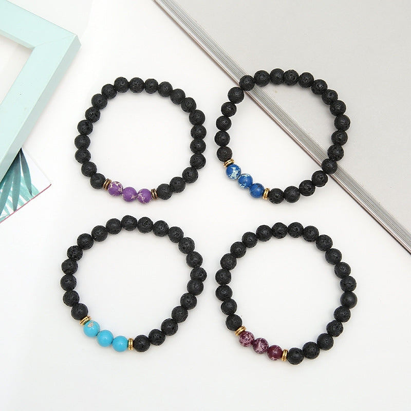 Fashion Lava Stone Emperor Bead Elastic Bracelet