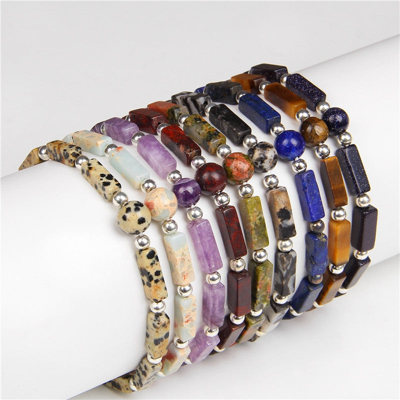 Fashion Crystal Tiger Eye Beaded Bracelet with Stainless Steel Spacer