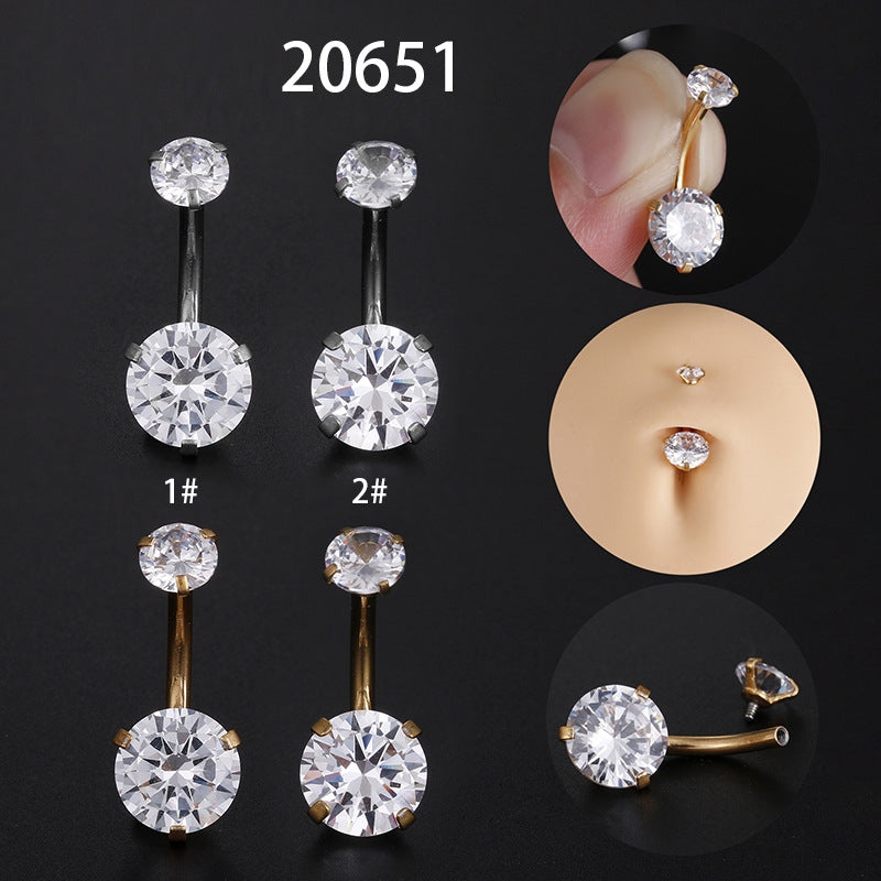 Fashion Round Stainless Steel Inlay Zircon Belly Ring 1 Piece