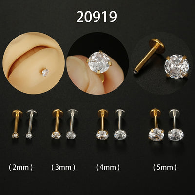 Fashion Zircon Inlay Stainless Steel Lip and Ear Studs Jewelry