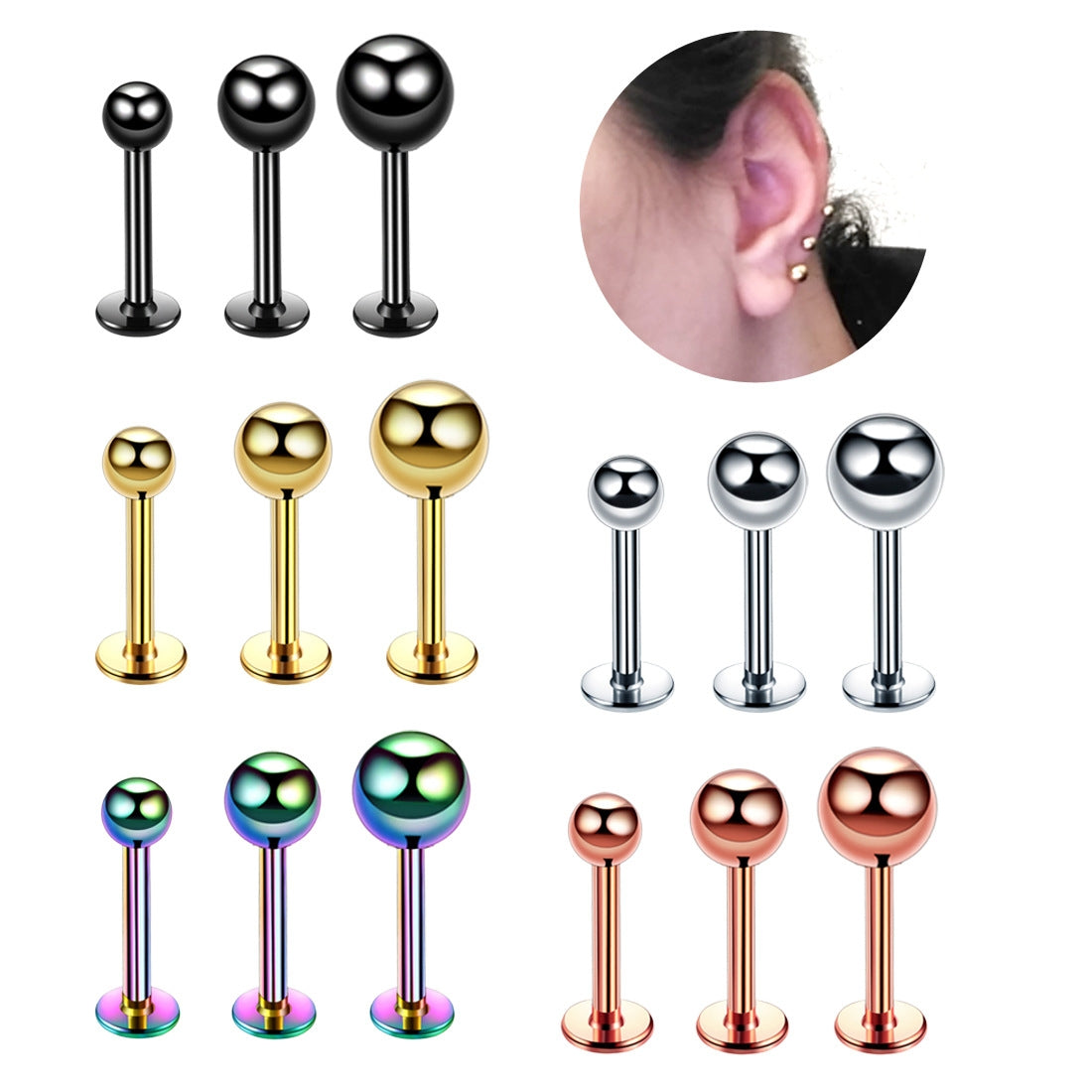 Fashion Stainless Steel Lip Stud with Round Ball Design