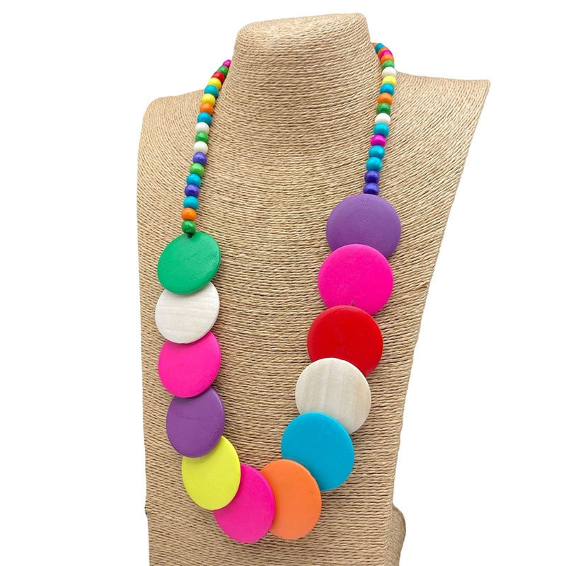 Bohemian Colorful Wooden Long Necklace for Women