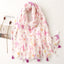 Pink Butterfly and Red Petal Print Tassel Scarf Shawl