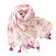 Pink Butterfly and Red Petal Print Tassel Scarf Shawl