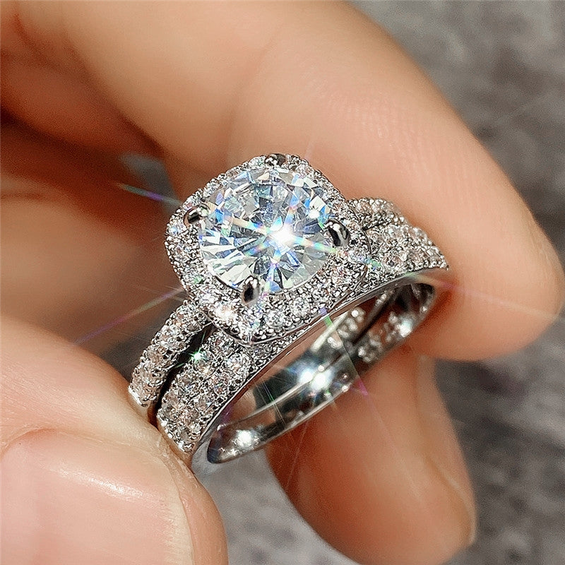 Fashion Inlaid Zircon Couple Wedding Ring Set