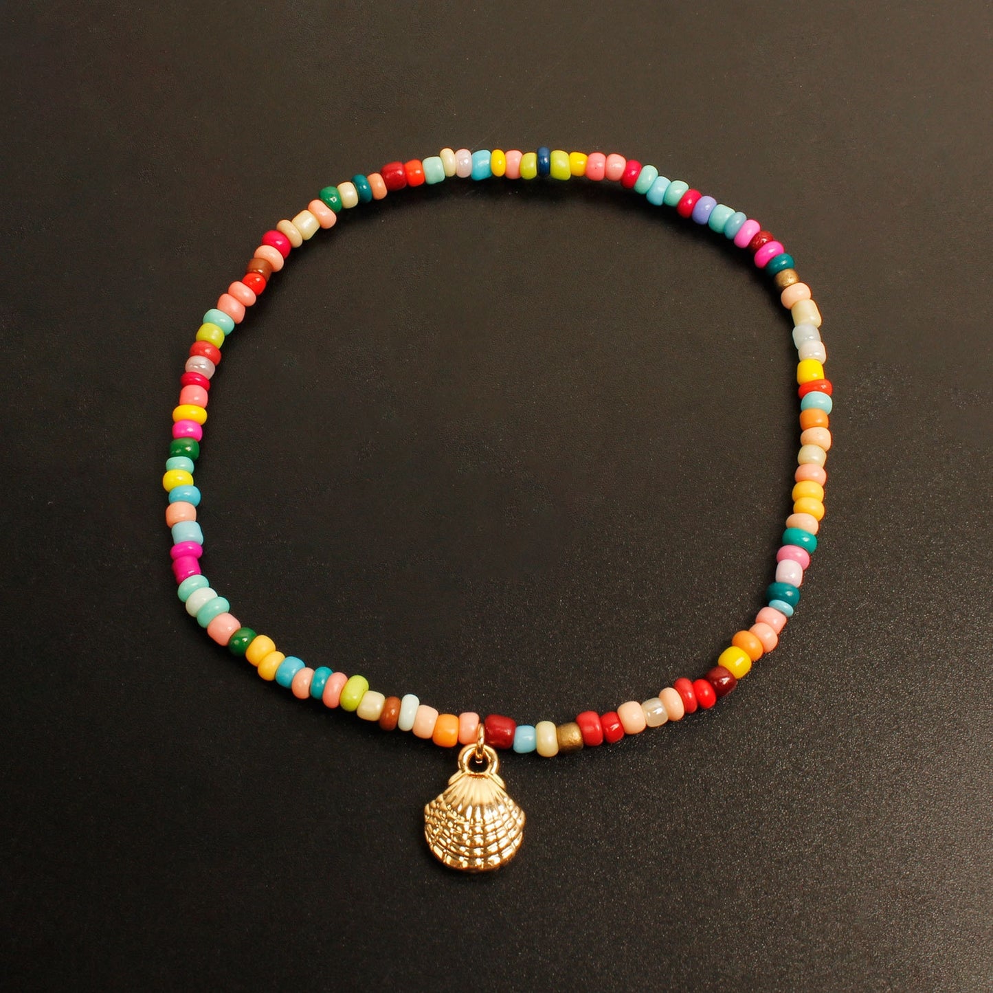 Fashion Alloy Beaded Shell Anklet with Colorful Beads