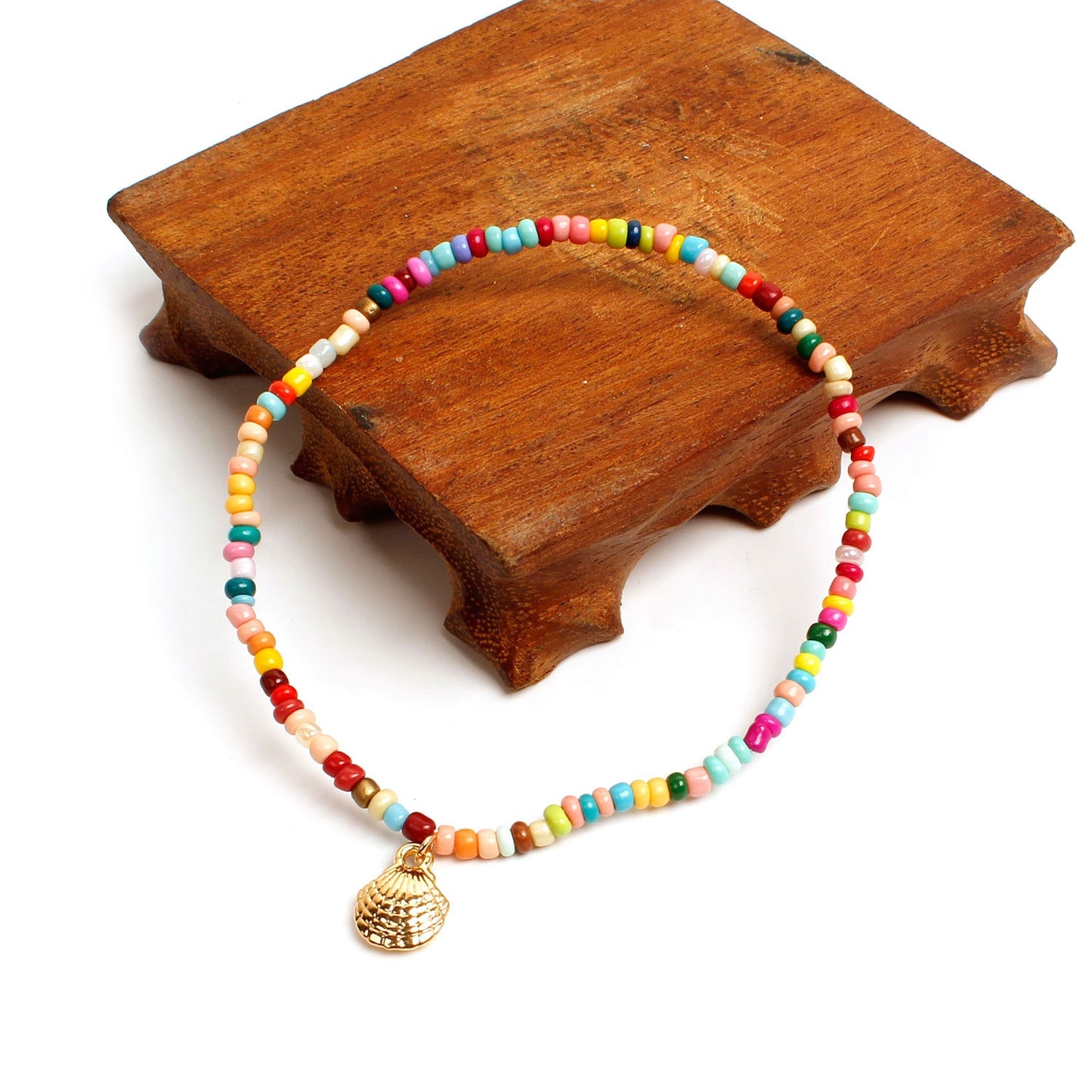 Fashion Alloy Beaded Shell Anklet with Colorful Beads