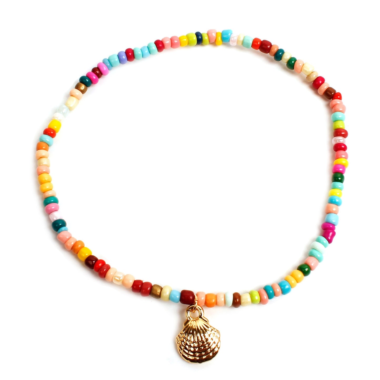 Fashion Alloy Beaded Shell Anklet with Colorful Beads