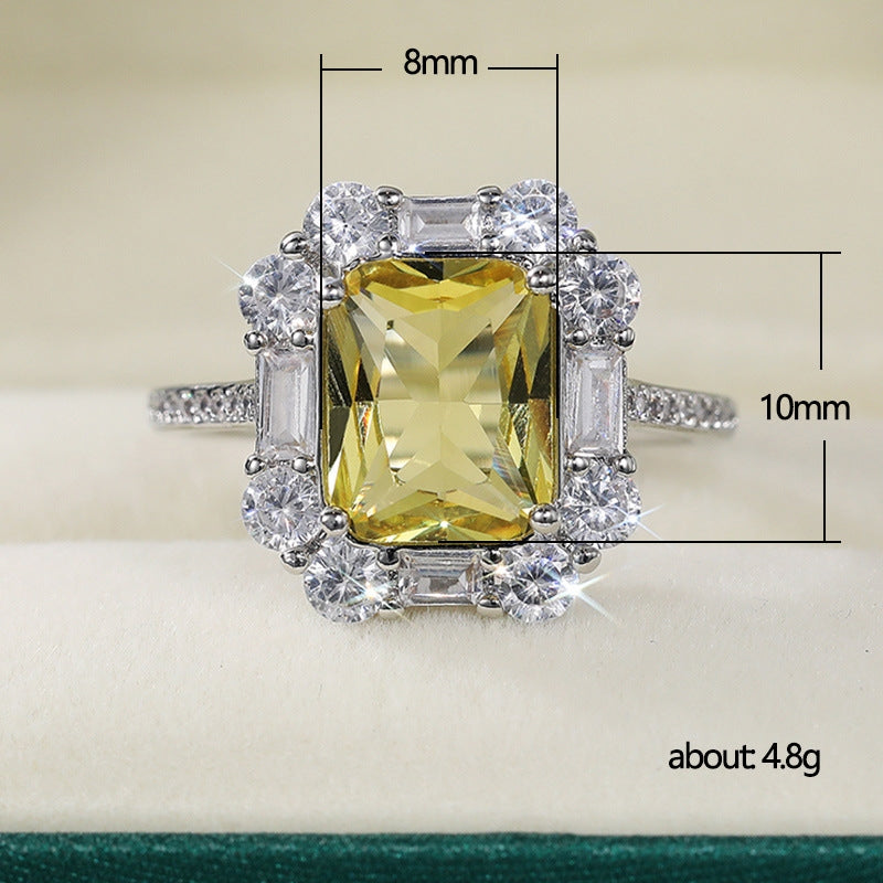 Fashion Shiny Yellow Zircon Copper Engagement Ring for Women Party Jewelry