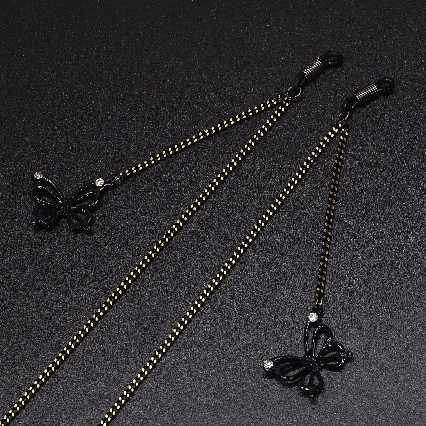 Fashion Black Butterfly Pendant Sunglasses with Chain Strap