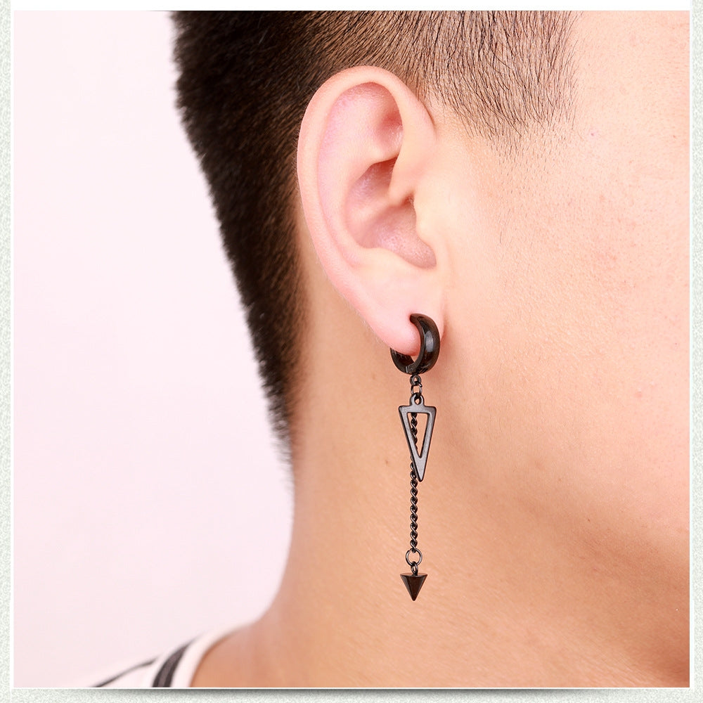 Fashion Black Punk Titanium Steel Triangle Drop Earrings