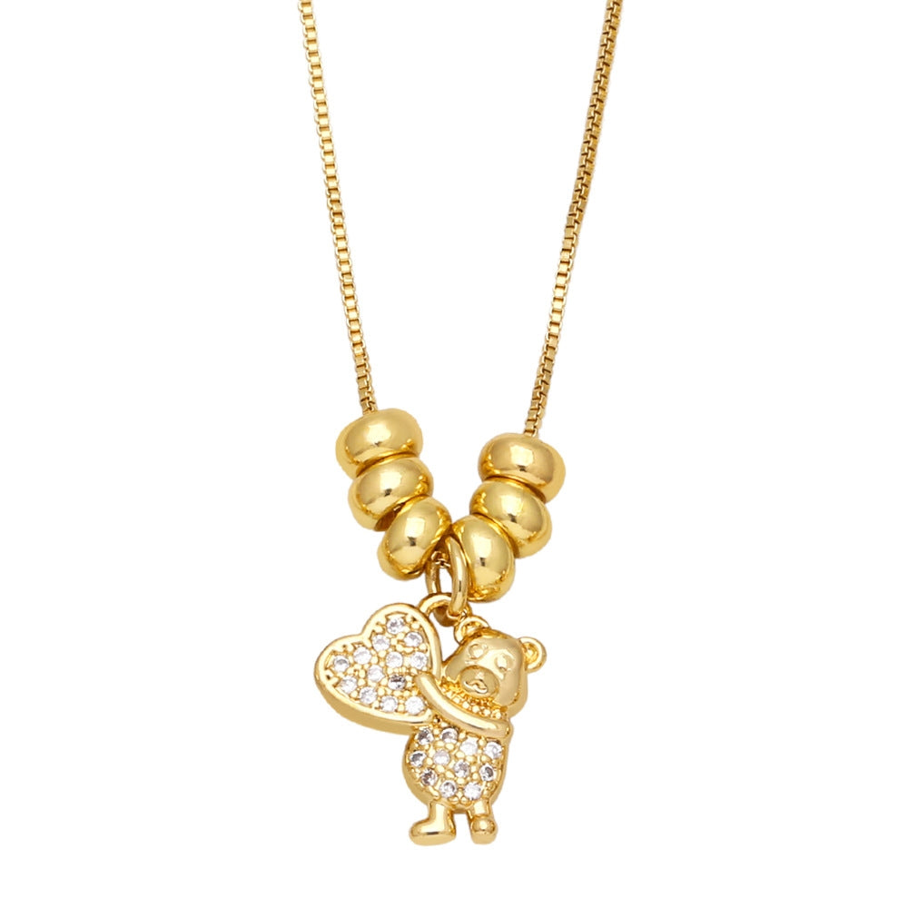 Fashion Cactus Heart Bear Pendant Necklace for Women