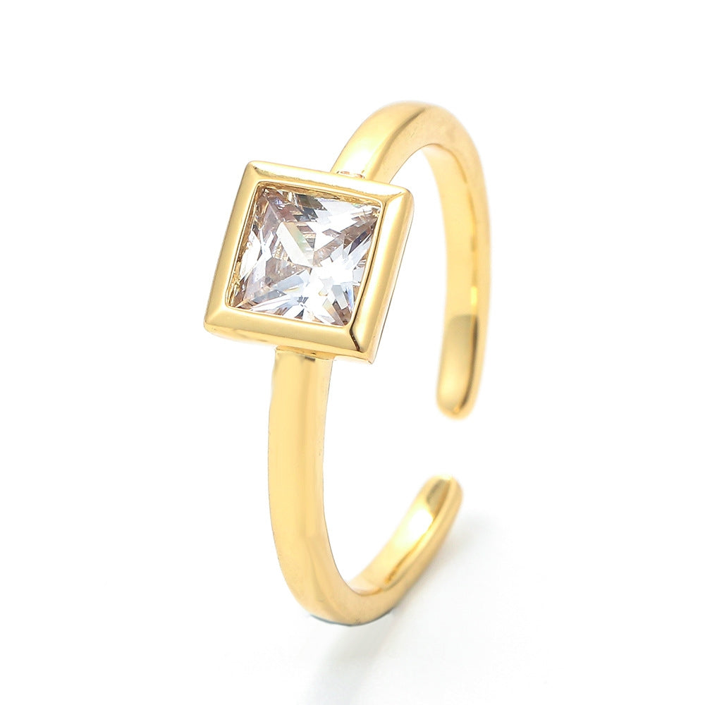 Fashion Minimalist Copper Zircon Square Diamond Ring for Couples