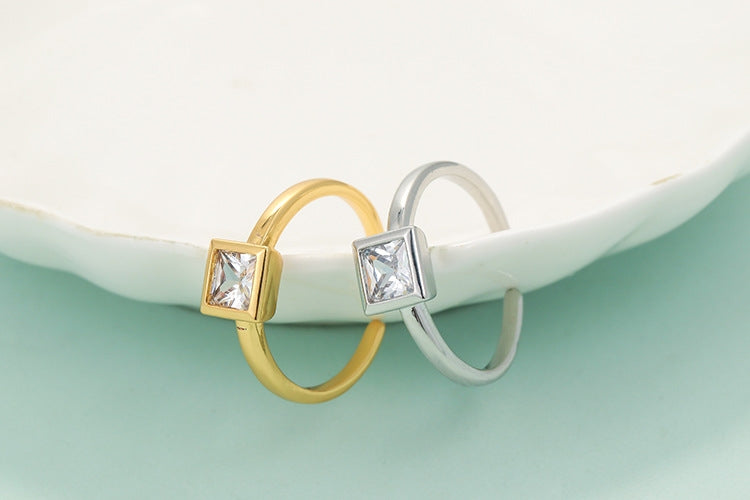 Fashion Minimalist Copper Zircon Square Diamond Ring for Couples