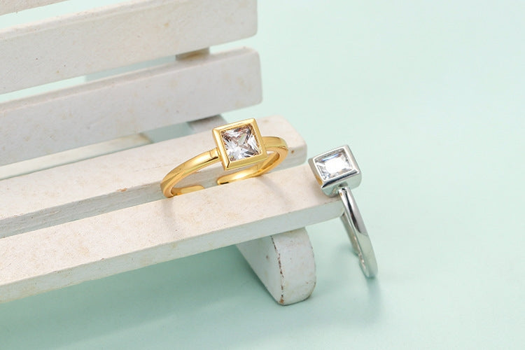 Fashion Minimalist Copper Zircon Square Diamond Ring for Couples