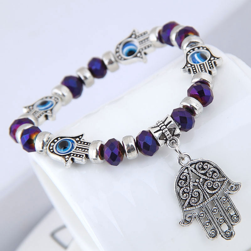 Evil Eye Crystal Metal Palm Pendant Bracelet