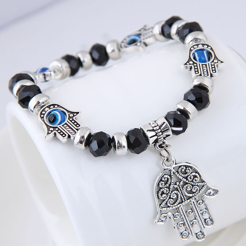 Evil Eye Crystal Metal Palm Pendant Bracelet