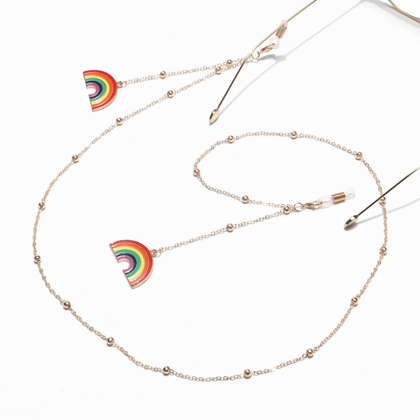 Fashion Simple Gold Rainbow Bead Glasses Chain Metal Eyewear Chain