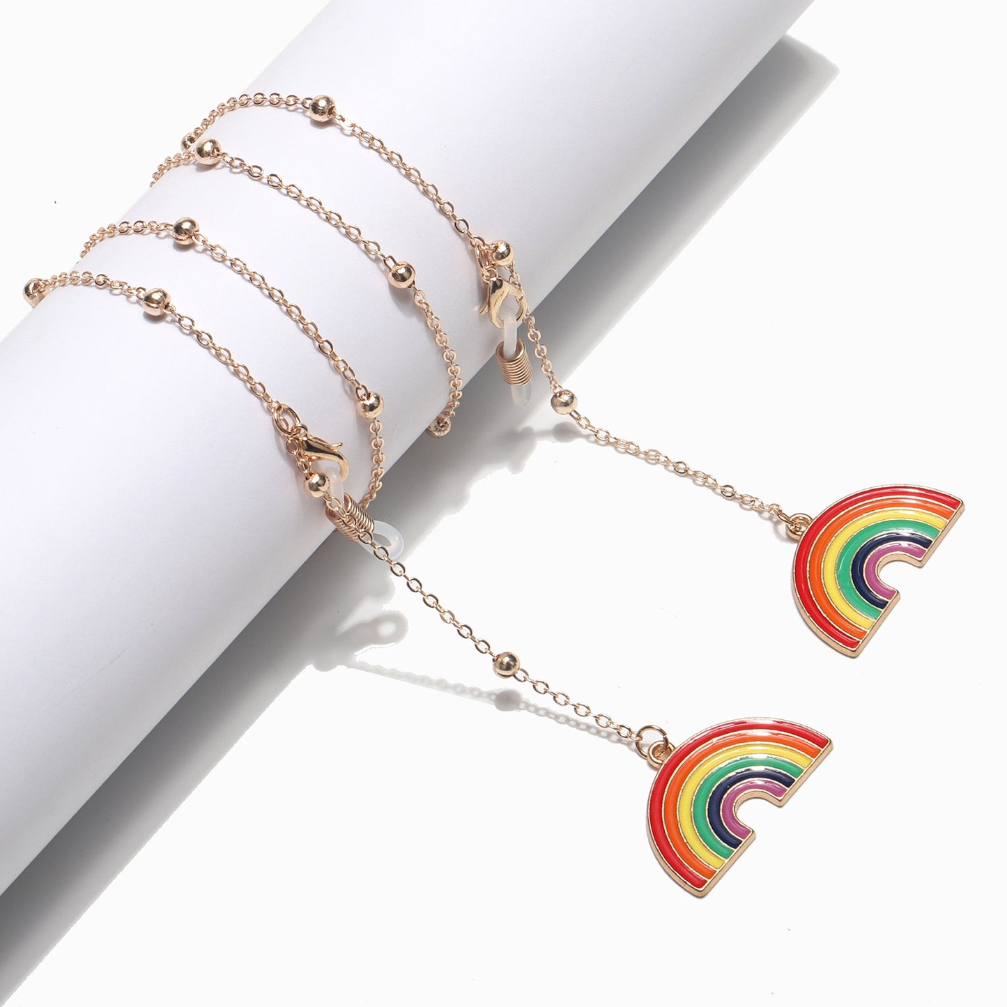 Fashion Simple Gold Rainbow Bead Glasses Chain Metal Eyewear Chain