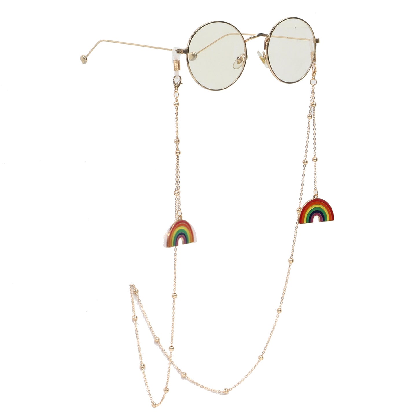 Fashion Simple Gold Rainbow Bead Glasses Chain Metal Eyewear Chain