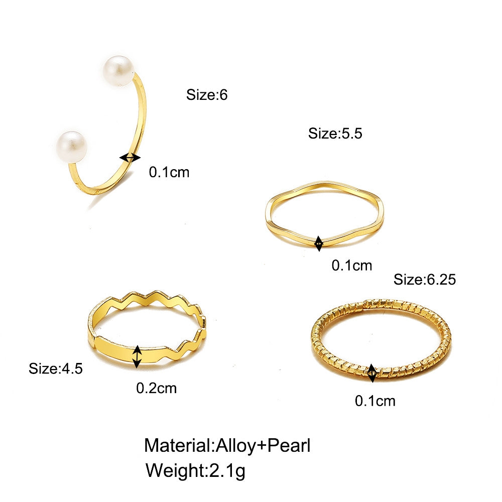 Fashion Simple Pearl Wave Twist Joint Alloy Ring Set - Four Pieces