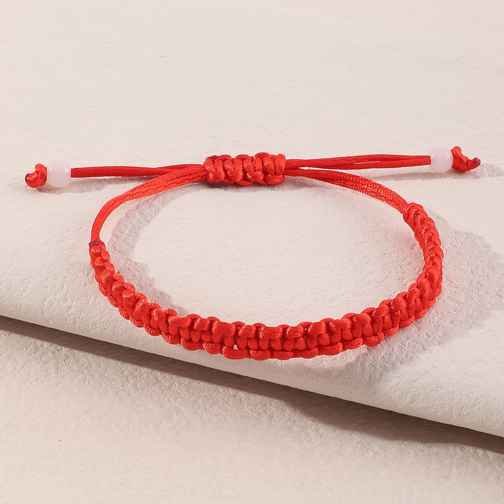 Fashion Retro Solid Color Red Rope Beaded Bracelet for Women