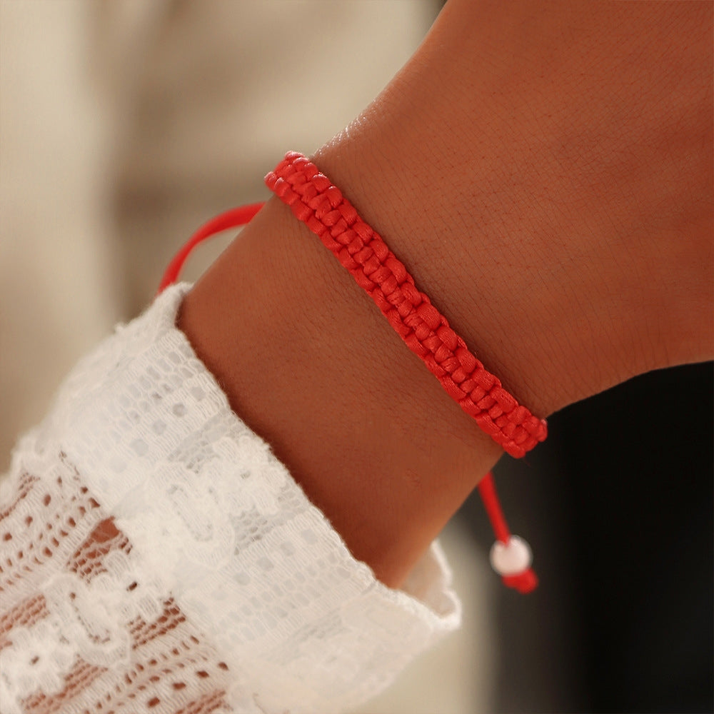 Fashion Retro Solid Color Red Rope Beaded Bracelet for Women