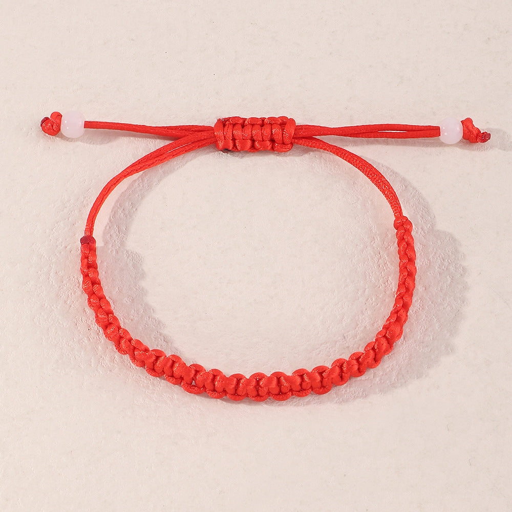 Fashion Retro Solid Color Red Rope Beaded Bracelet for Women