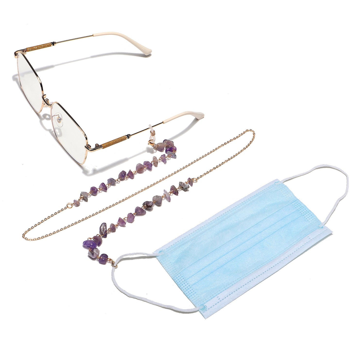 Fashion Minimalist Amethyst Stone Glasses Chain